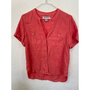 Tommy Bahama Women's Small Coral 100% Tencel Short Sleeve Mission Beach Camp Top